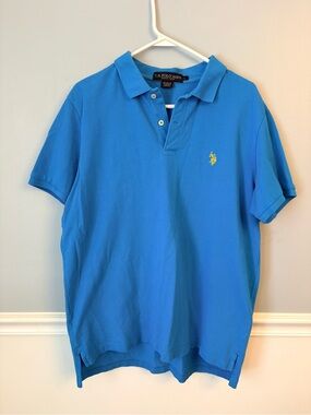 U.S. Polo Assn. Bright Blue Short-Sleeve Polo Yellow Embroidered Logo Large